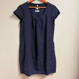 Malvin Womens Linen Dress Size XL Navy Embroidered Lagenlook Cottage Coastal